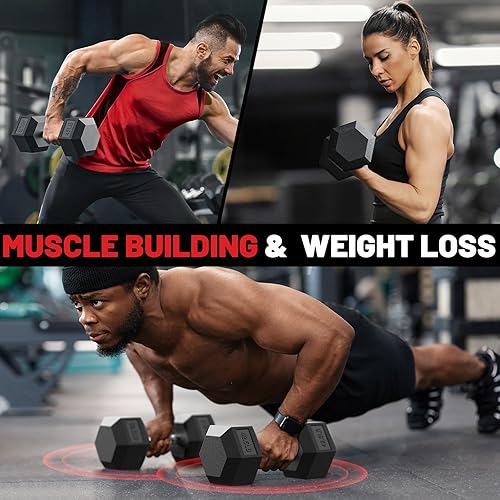 Miniatura 6 de papababe Dumbbell Set Rubber Encased Hex Dumbbell Free Weights Dumbbells Set Home Weight Set with Rack A.SET:150LB+RACK, A.SET:300LB, B.2X5LB,