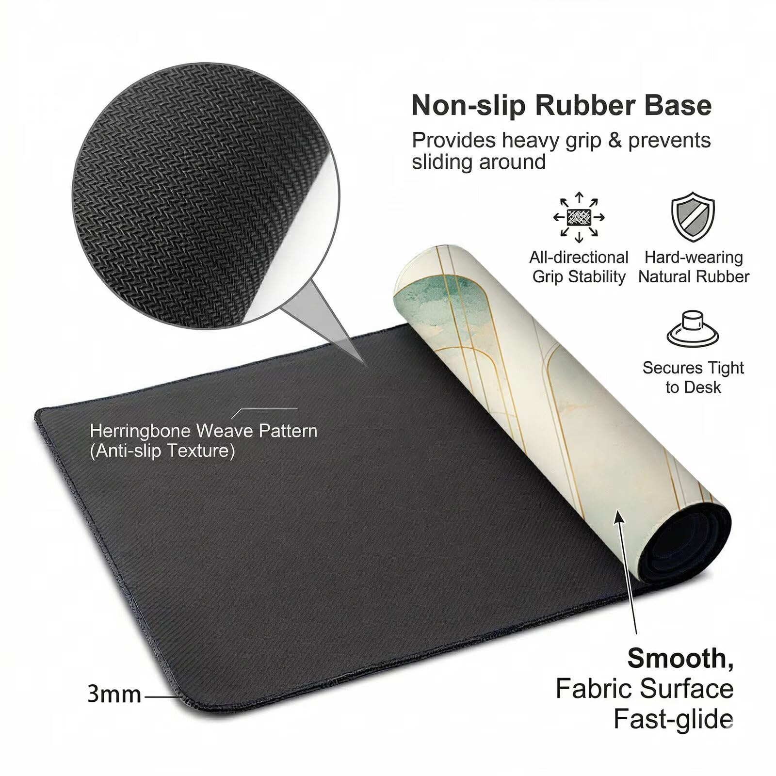 Tappetino Mouse XXL 1200 x 600 x 3 mm, Sottomano Scrivania, Moderno Grande Tappeto da Tavolo con Base in Gomma Antiscivolo e Bordi Cuciti, Impermeabile, per Ufficio/Computer/Gaming (Nordico) L-x7854
