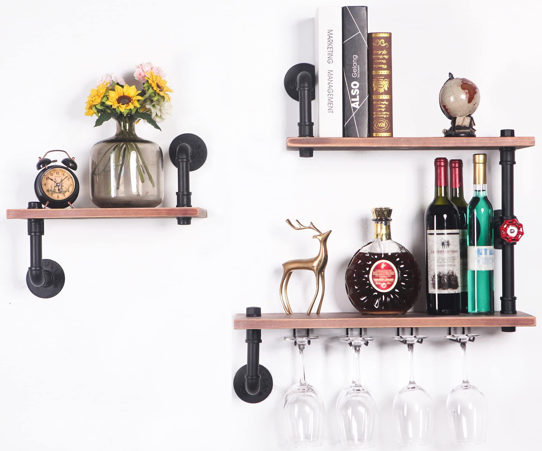 Buy VEMEST 3 Tier Industrial Pipe Shelving Wall ed, Rustic Metal