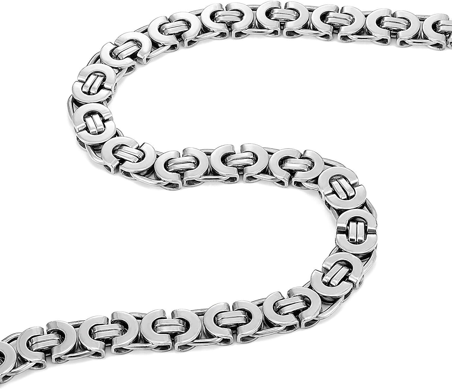 Urban Jewelry Mechanic Style Ultra Wide Stainless Steel Men's Necklace (Silver, 19,21,23 inches, 11 mm width)