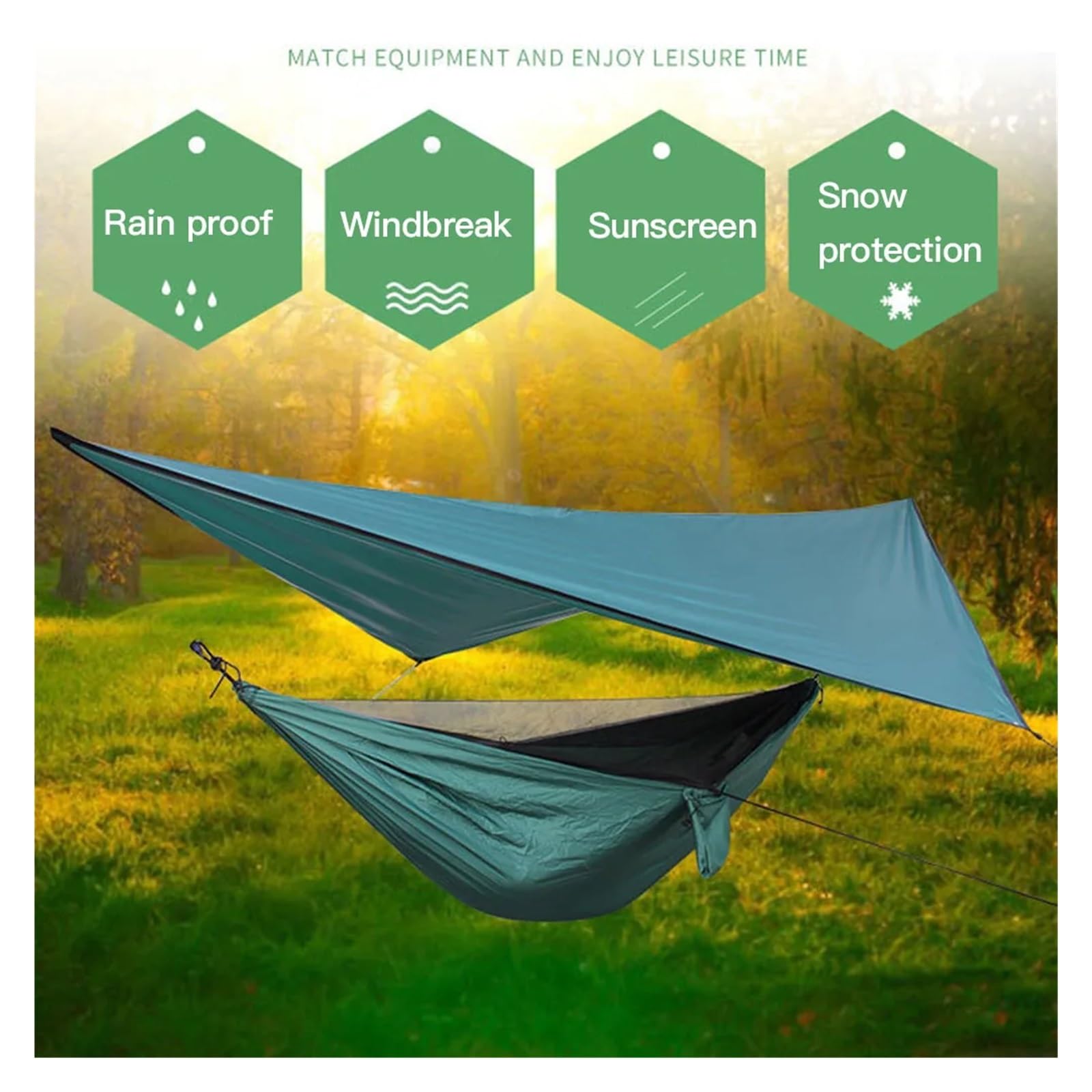 Bâche imperméable ultra légère - 350 x 280 cm - Tente de camping en plein air - Hamac de pluie - Auvent de jardin (vert noirâtre)