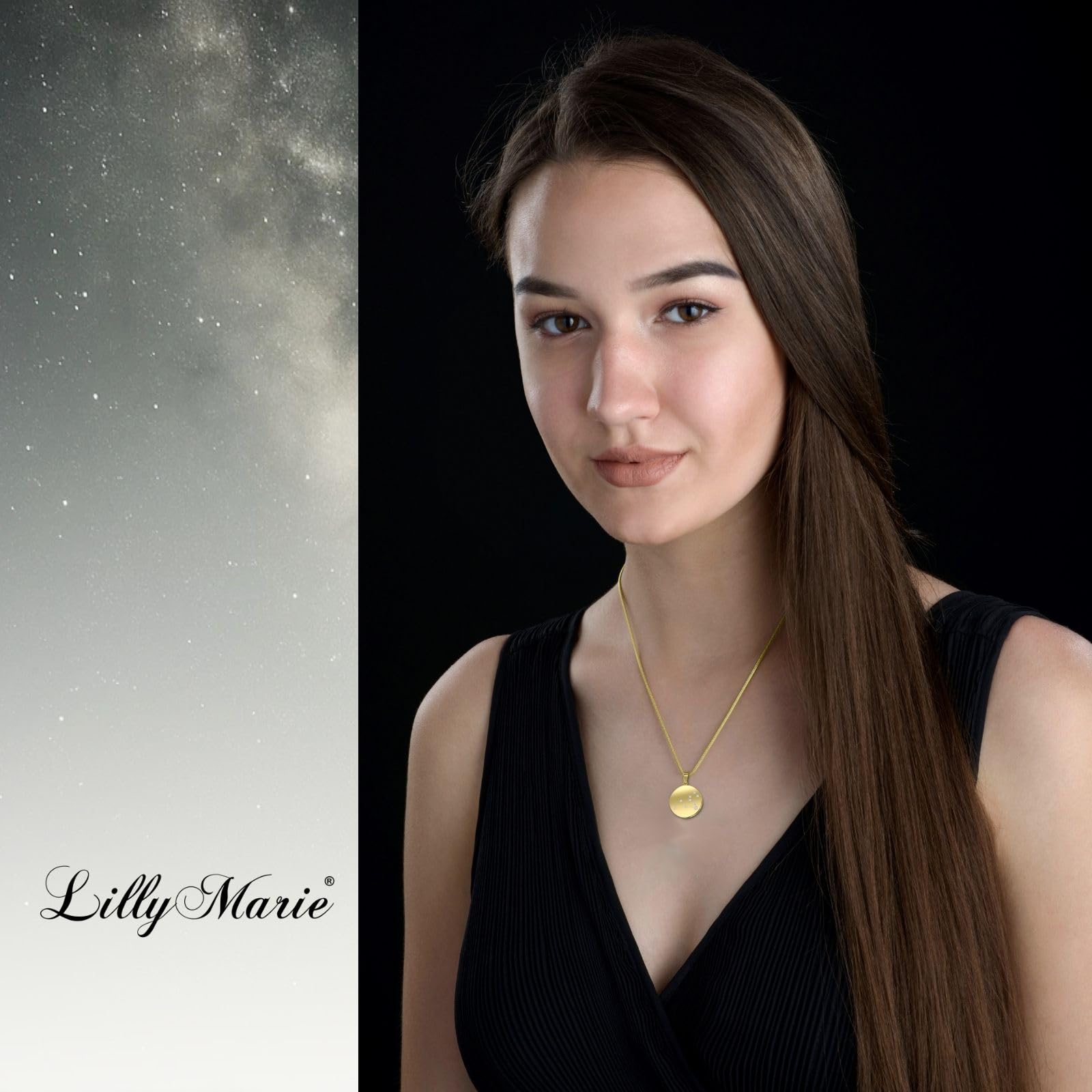 LILLY MARIE Damen Massive Silberkette Vergoldet Silber Gold Beschichtet Sternzeichen-Anhänger Längen-verstellbar Geschenke