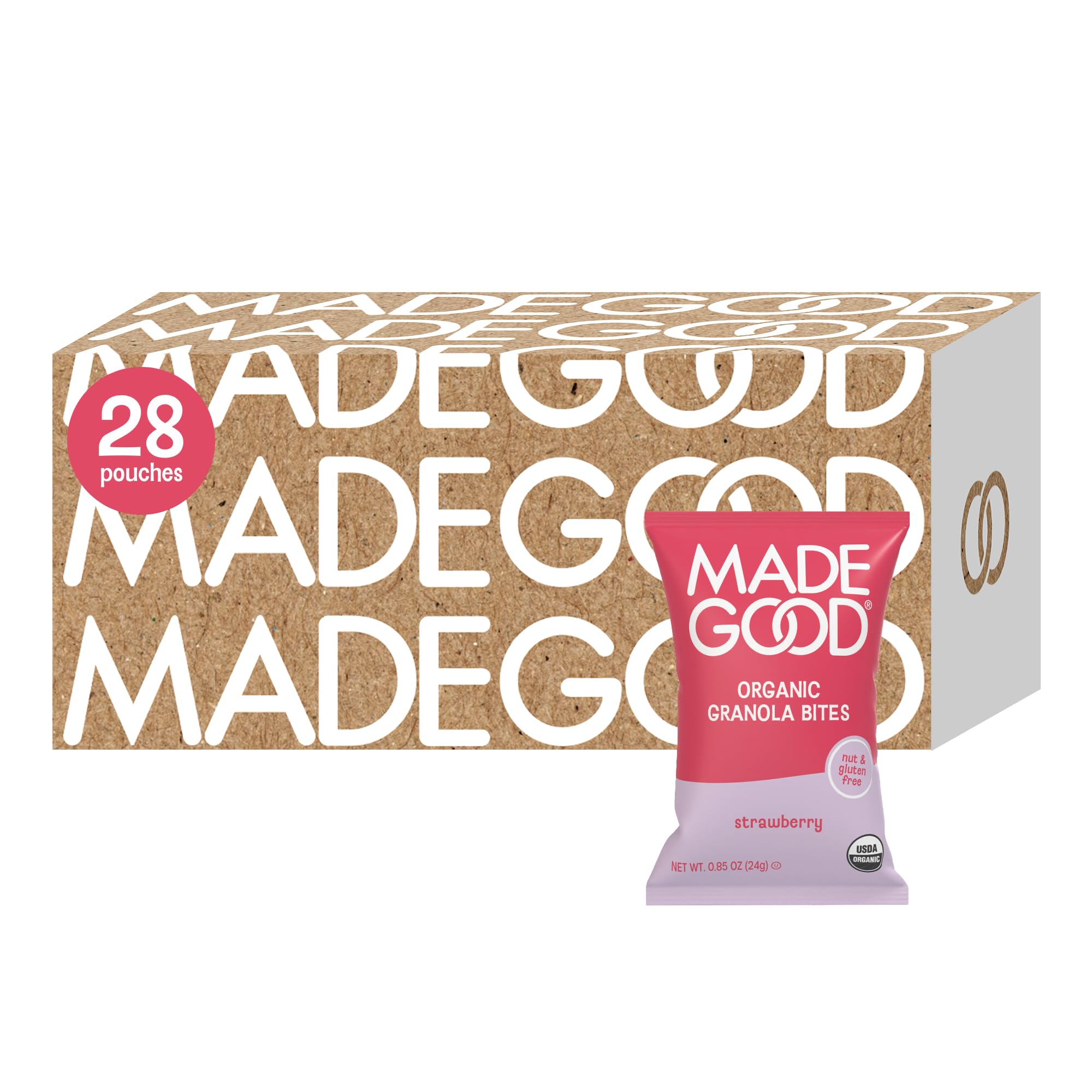 MadeGood Strawberry Granola Bites, 28 Count, Gluten Free and Organic Snacks