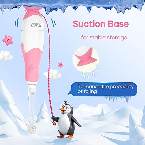 Vista 11 de SEAGO Cepillos de dientes eléctricos para bebés de 0 a 3 años, cepillo de dientes para bebé con temporizador inteligente y base de succión, 4