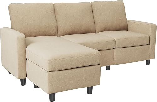 Miniatura 6 de Honbay - Sofá convertible en forma de L con tejido de lino moderno para espacios pequeños Beige,Gris,Azul medio,Beige oscuro medio,Gris oscuro