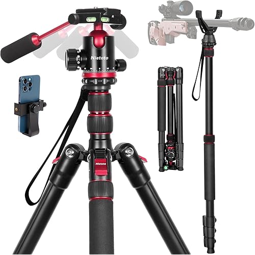 2 in1 Tripod for Camera & Hunting Tripods, 68" Camera Tripods & Monopods with Removable Handle, Aluminum Rifle Tripod & Shooting Stand, Heavy Duty Tripods for DSLR,Canon,Nikon,Sony, Extra Carry Bag
