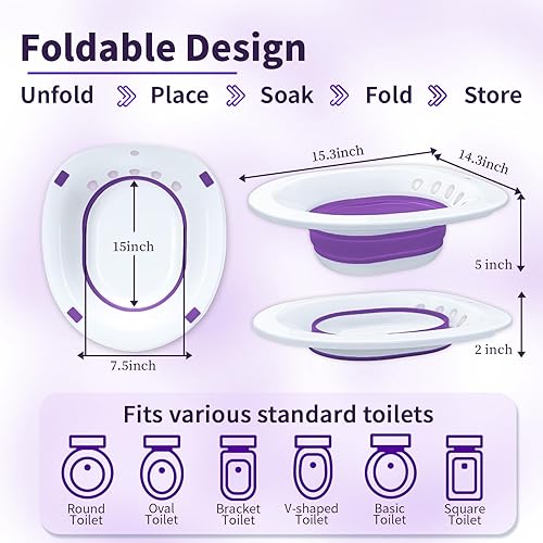 Vista 14 de Baño de asiento para asiento de inodoro, hemorroides y cuidado posparto - Asiento de vapor Yoni - Mujeres embarazadas y cuidado perineal, kit de Azul