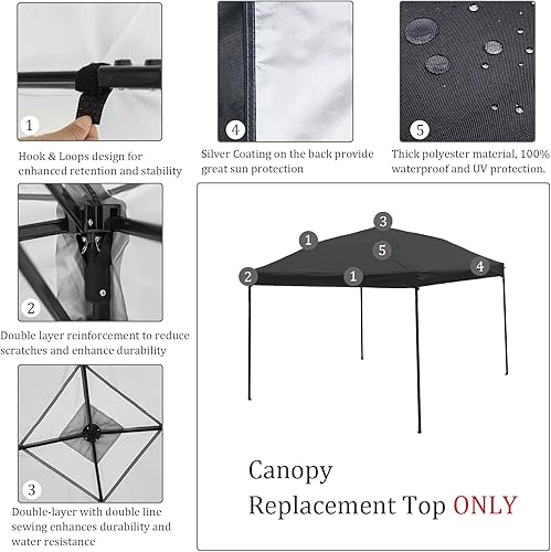 Miniatura 4 de Toldo de repuesto para tienda de campaña desplegable de 8 x 8 pulgadas (solo cubierta superior del toldo), color negro