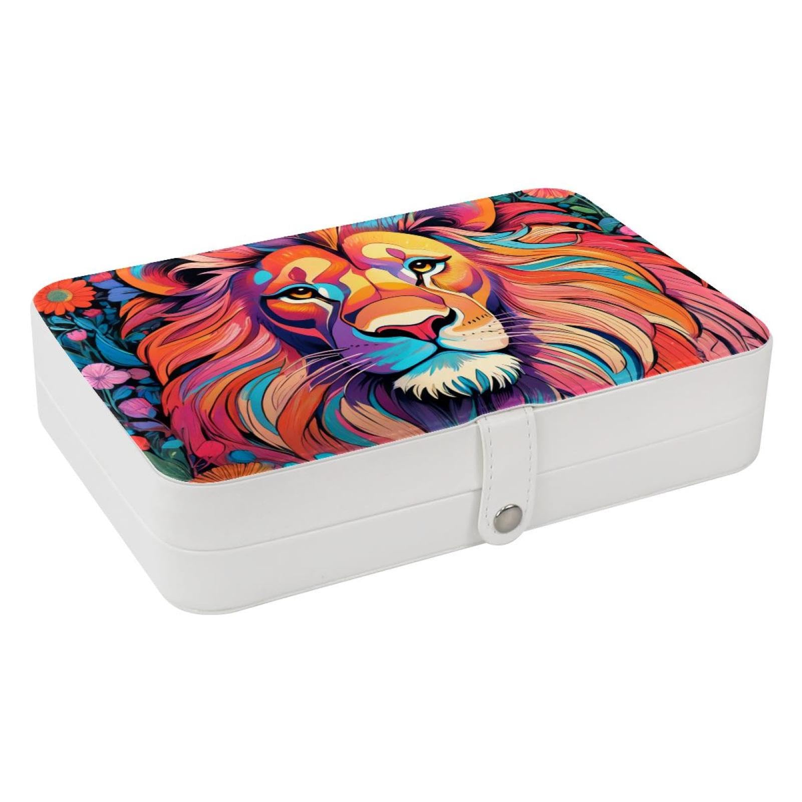 Étui de voyage pour colliers et bagues : l'organiseur à motif lion artistique