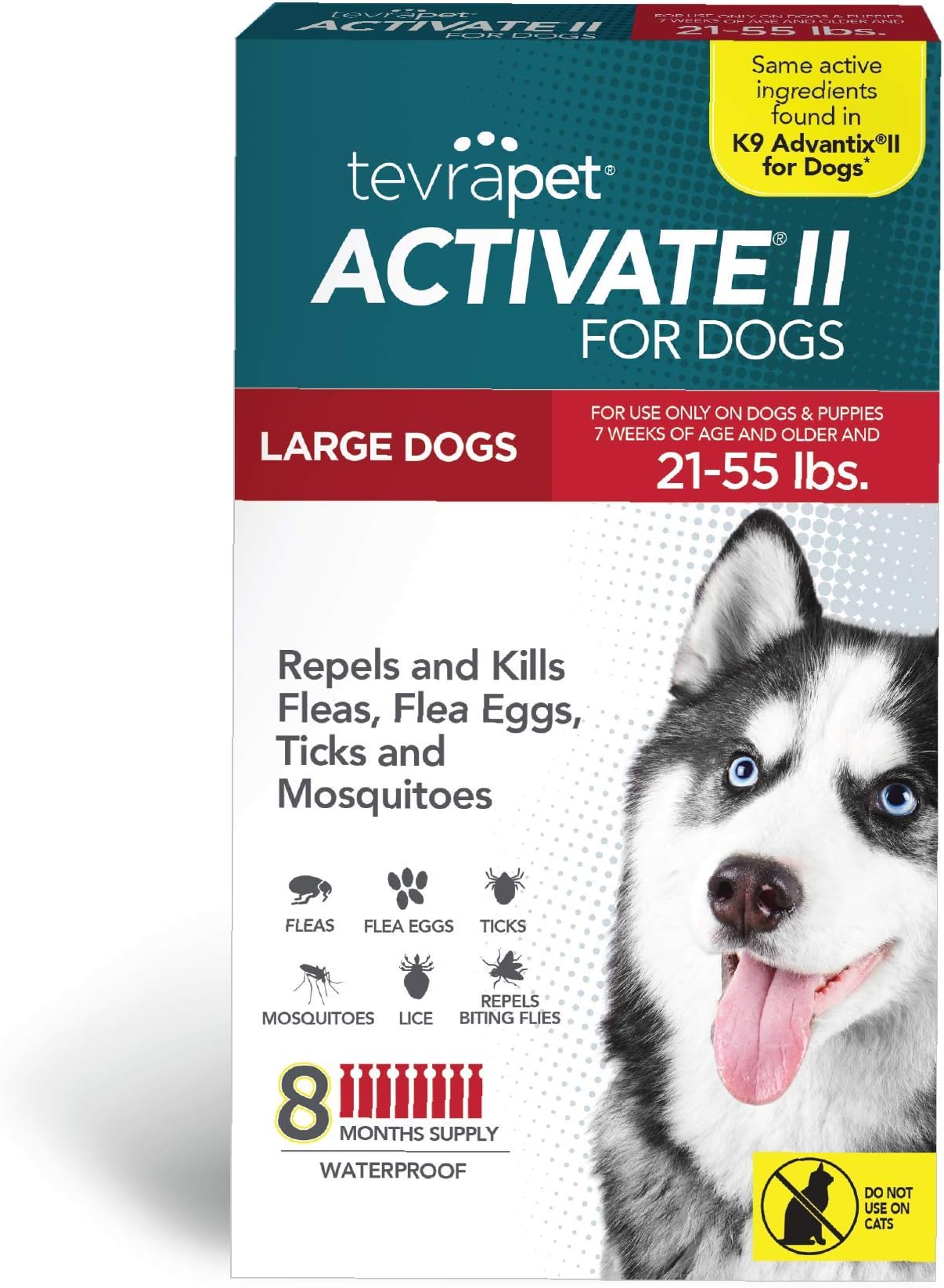 TevraPet Activate II Flea and Tick Prevention for Dogs | Large Dogs 21-55 lbs | Fast Acting Flea Drops | 8 Month Supply | Vet Quality Protection