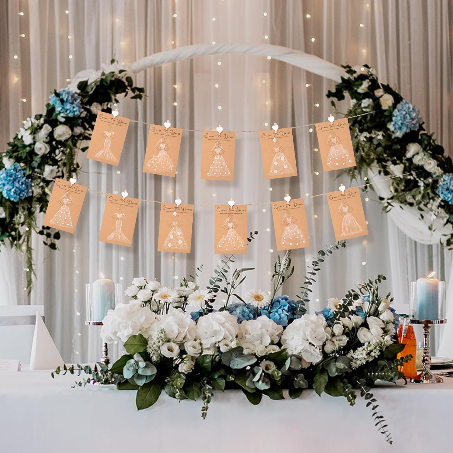 30 Sets Guess the Dress Bridal Shower Games Includes 30 Pcs Wedding Shower Games Cards 30 Heart Clips 30 Water Soluble Pencils 1 String Rope and 5 Stickers Fun Wedding Party Supplies Games Ideas