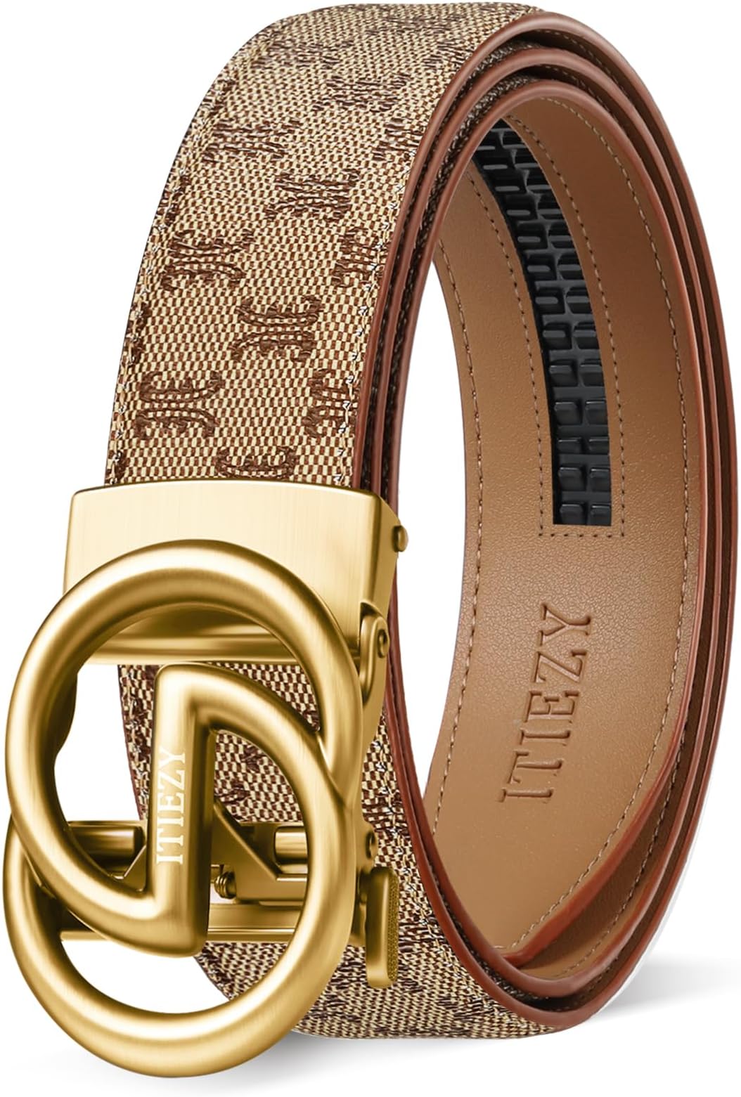 ITIEZY Ratchet Belts for Men - Leather Click Belt for Casual Dress 1 3/8", Mens Adjustable Belt Trim to Fit