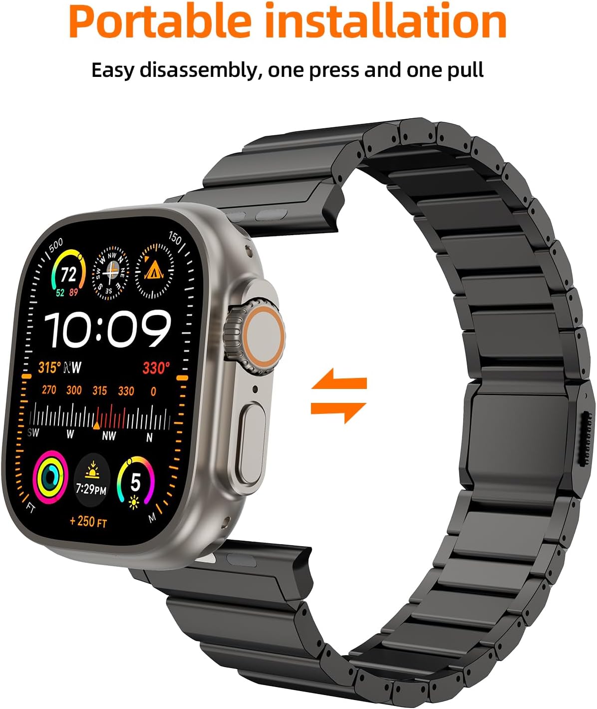 Titanium Watch Band, Adjustable, Magnetic Clasp, Compatible with Watch Ultra 2, 49mm, 45mm, 44mm, 42mm, Series 9, 8, 7, 6, 5, SE Ultra, Women & Men (49mm/45mm/44mm/42mm, Gray)