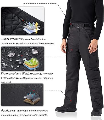 Miniatura 4 de WULFUL Pantalones de esquí impermeables aislados para hombre, pantalones de snowboard de invierno con múltiples bolsillos