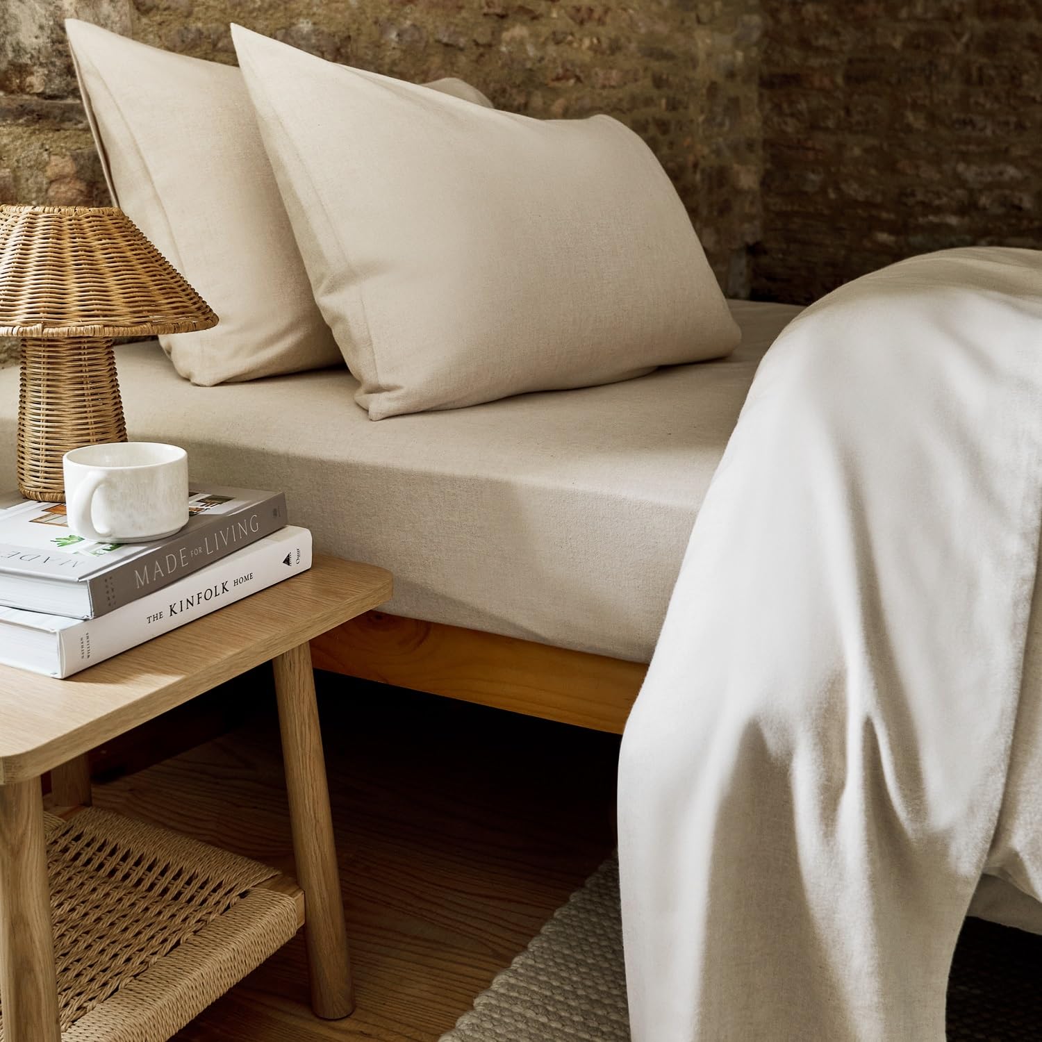 Christy Brushed Cotton Super King Fitted Sheet | Warm Breathable Winter Bedding | 100% Brushed Cotton Flannel Bed Linen | Super Soft and Silky Finish | Oat Beige
