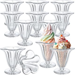 12Pcs Plastic Milkshake Glasses, 5 oz Ice Cream Cups Glass, Milkshake Glasses Old Fashioned, Reusable Plastic Dessert Cup for Parfait, Ice Creams, Cocktail Party Decorations
