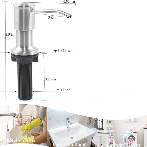 Miniatura 5 de Dispensador de jabón para fregadero, níquel cepillado, dispensador de jabón integrado para encimera de cocina con tubo de extensión de 41 pulgadas