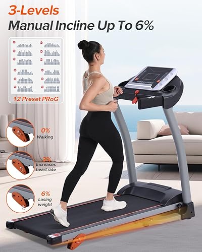 Miniatura 3 de Merax Treadmill with 8% Incline, 3.0HP Folding Treadmills for Home,10MPH Walking Pad with Handle Bar,300 LBS Capacity Walking Pad Treadmills with