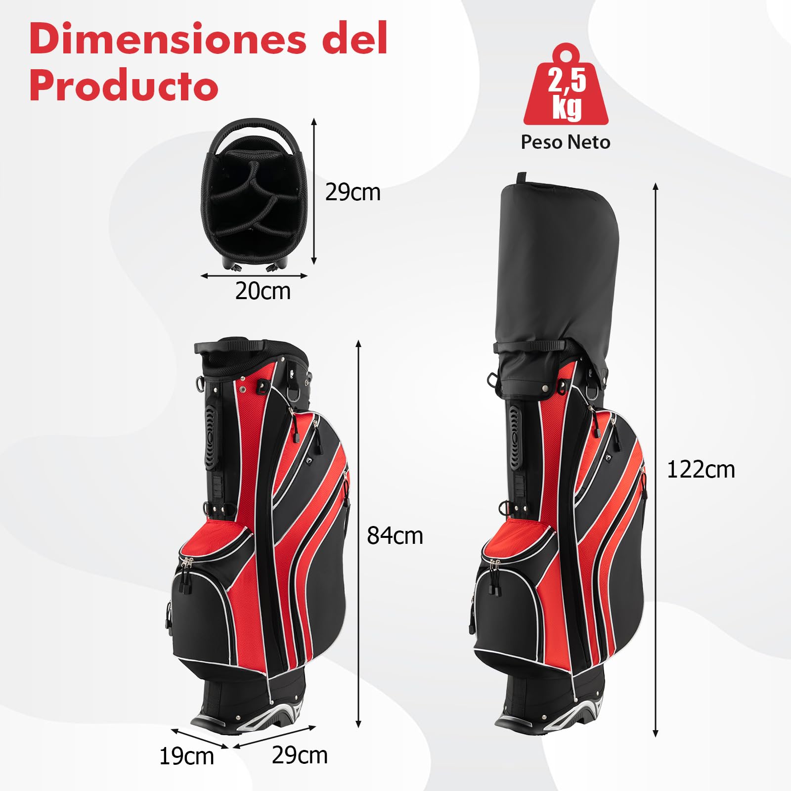 COSTWAY Bolsa de golf, Bolsa de Palos de Golf con 5 Divisores, 7 Bolsillos con Cremallera, Paragüero, Bolsa de Golf Ligera y Portátil con Correa para el Hombro (rojo)