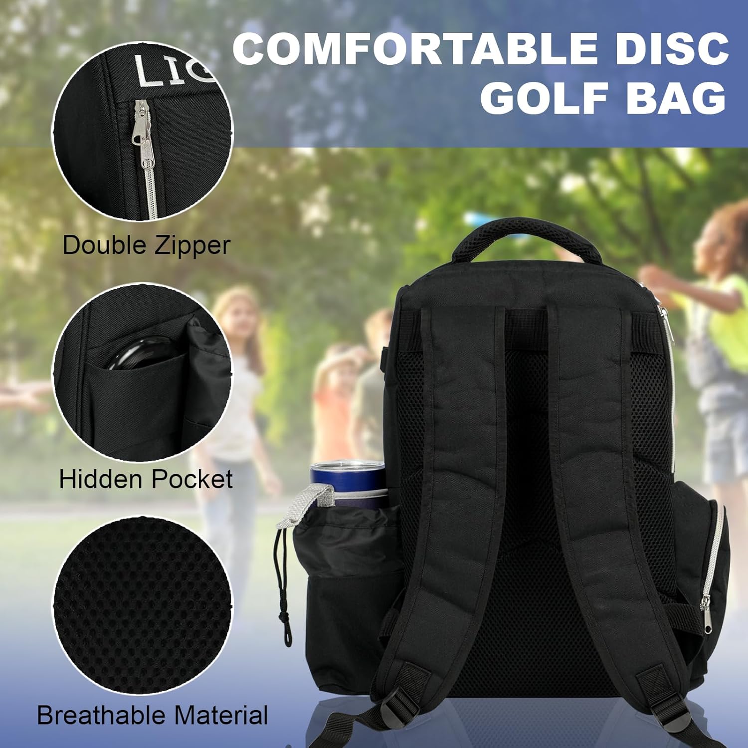 X-UFO Disc Golf Backpack & Glow-in-the-Dark Disc Light | Portable Beginner Glow Disc Golf Bag, Holds 18+ Discs - Day & Night Dual Use