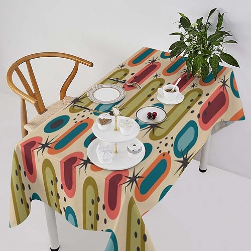 Miniatura 19 de Mantel retro moderno de mediados de siglo, diseño de colores retro de los años 50, resistente al agua, mantel lavable para cocina, comedor, fiesta