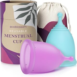 EcoBlossom Reusable Menstrual Cup Set: Medical-Grade Silicone, Leak-Proof 12-Hour Protection (Small & Large Sizes)