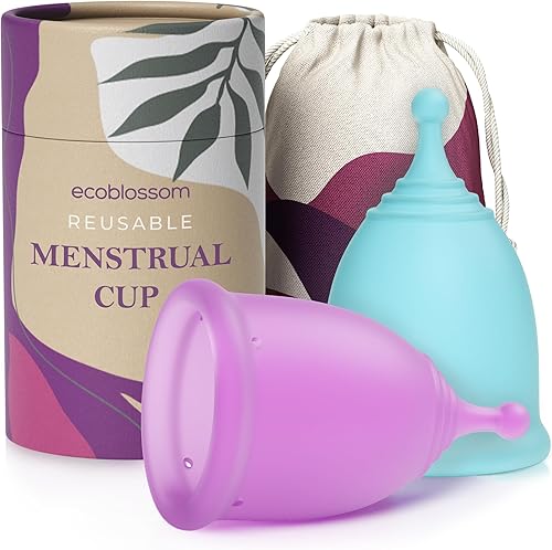 Miniatura 1 de EcoBlossom - Juego de 2 vasos menstruales reutilizables diseño premium con silicona suave flexible y de grado médico  1 bolsa de almacenamiento 1