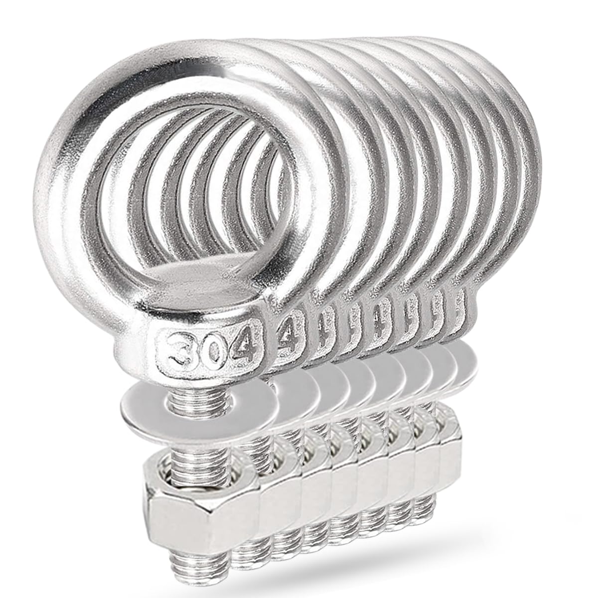 Lifting Shoulder Eye Bolts, Heavy Duty Screw Bolt 304 Stainless Steel Lifting Ring Threaded Eyebolts with Washers and Nuts for Indoor Outdoor