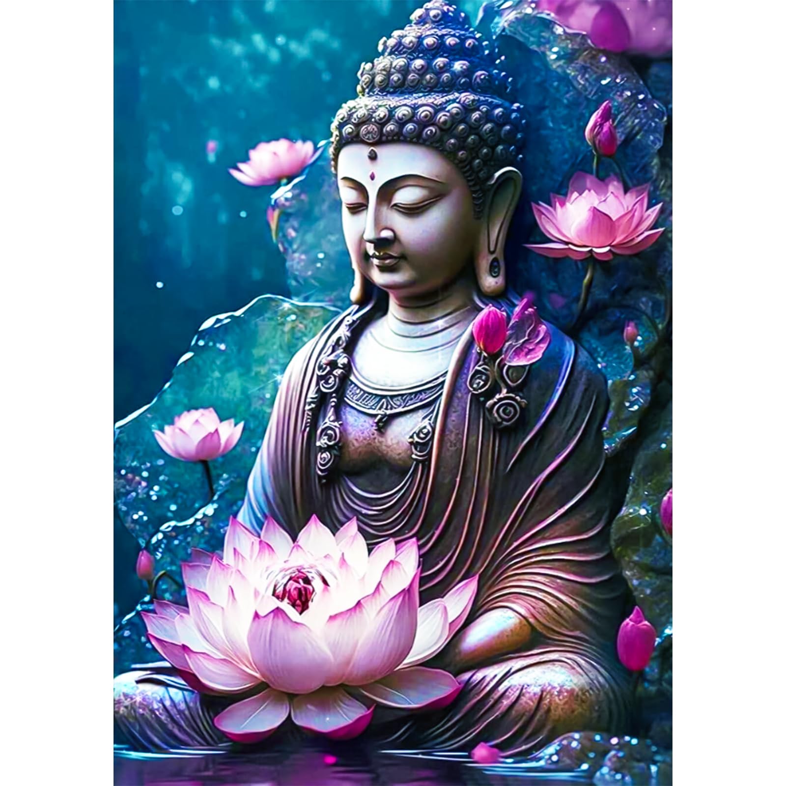 AIRDEA Loto Buda 5D DIY Diamond Painting Kit Completo para Adultos Principiantes, Puzzle Diamantes, Cuadro para Pintar con Numeros, Decoración del Hogar, Regalos, Lienzo 30x40cm
