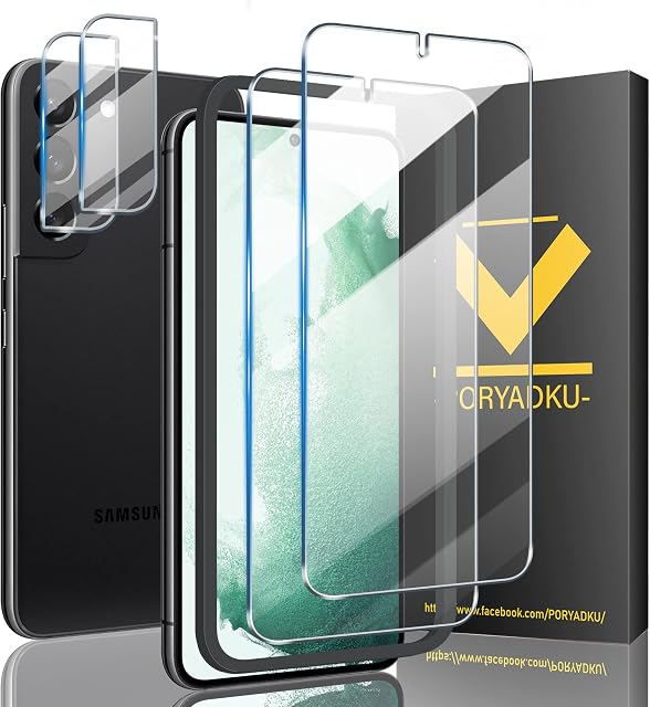 (2+2+1) For Samsung Galaxy S22 Screen Protector[2 Pack]+ Camera Lens Protector[2 Pack]+ Installation Frame, Easy Installation, Bubble Free, Anti-Fingerprint, Tempered Glass Protective For Galaxy S22