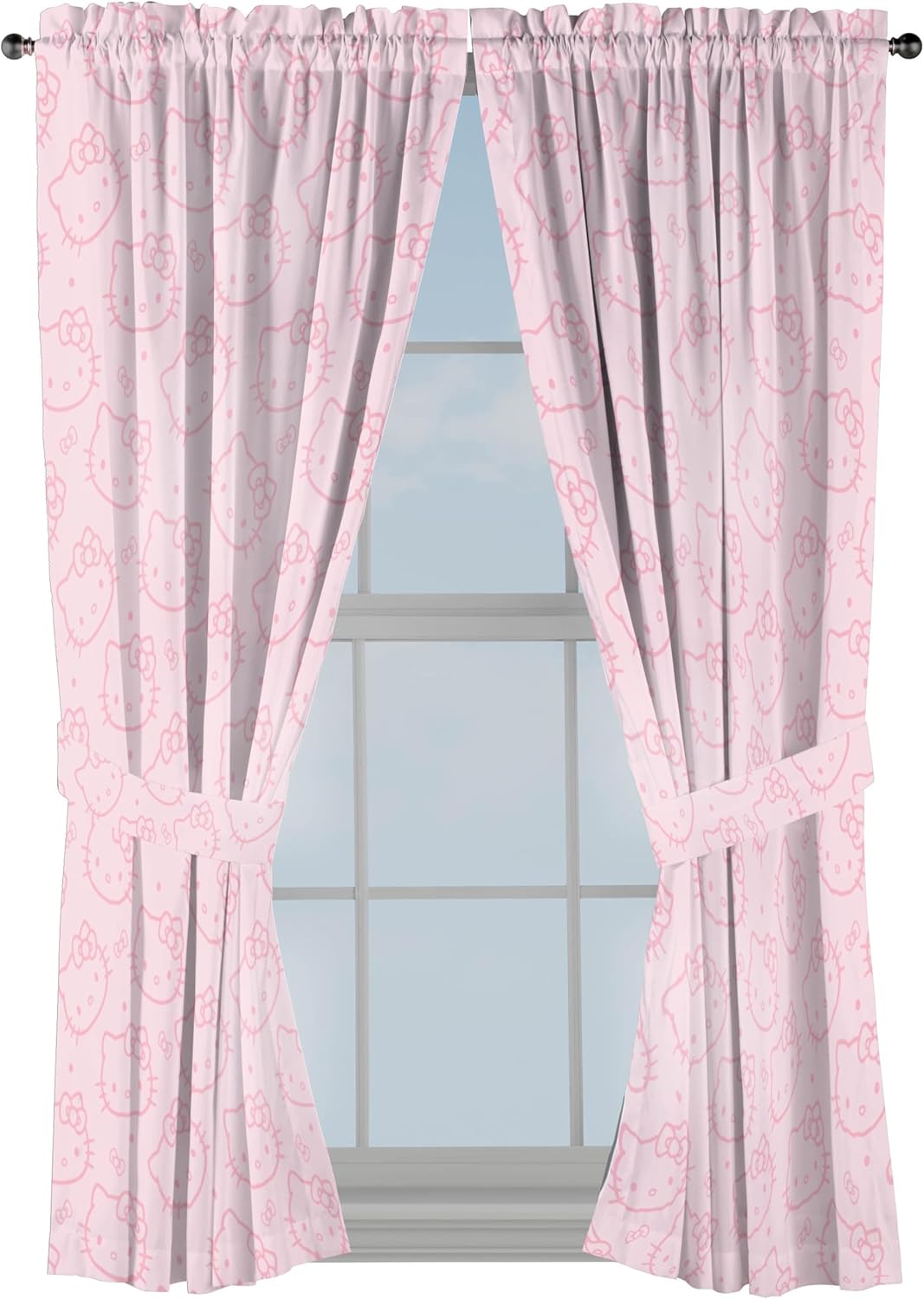Jay Franco Black Out Window Curtains for Bedroom 4-Piece Drape Set with 2 Tiebacks, Pink - Hello Kitty, 42" W x 63" L (Pack of 2)