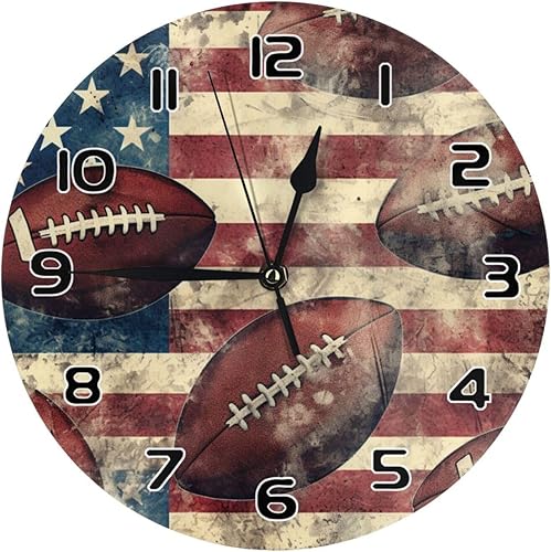 Miniatura 16 de Reloj de pared retro de madera con patrón de dardos, reloj de pared redondo de 10 pulgadas, silencioso, sin tictac, funciona con pilas, para sala de