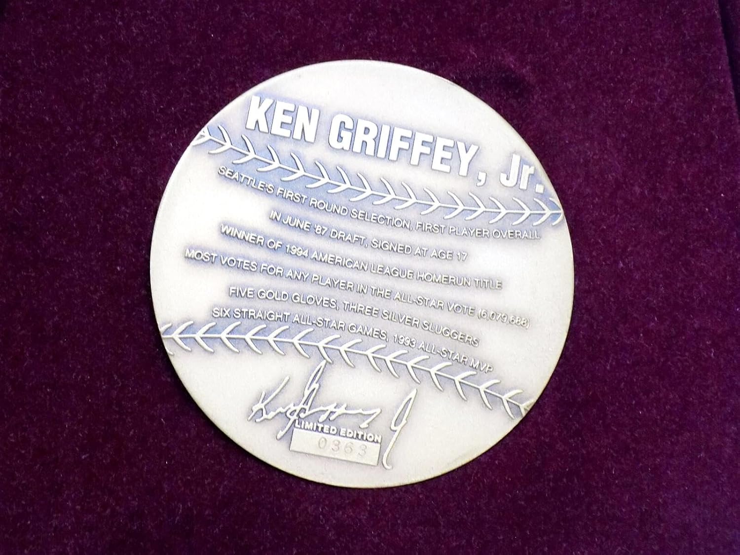 KEN GRIFFEY JR. #363/3000 HIGHLAND MINT Sports Collection Bronze Coin with Box - MLB Photomints and Coins