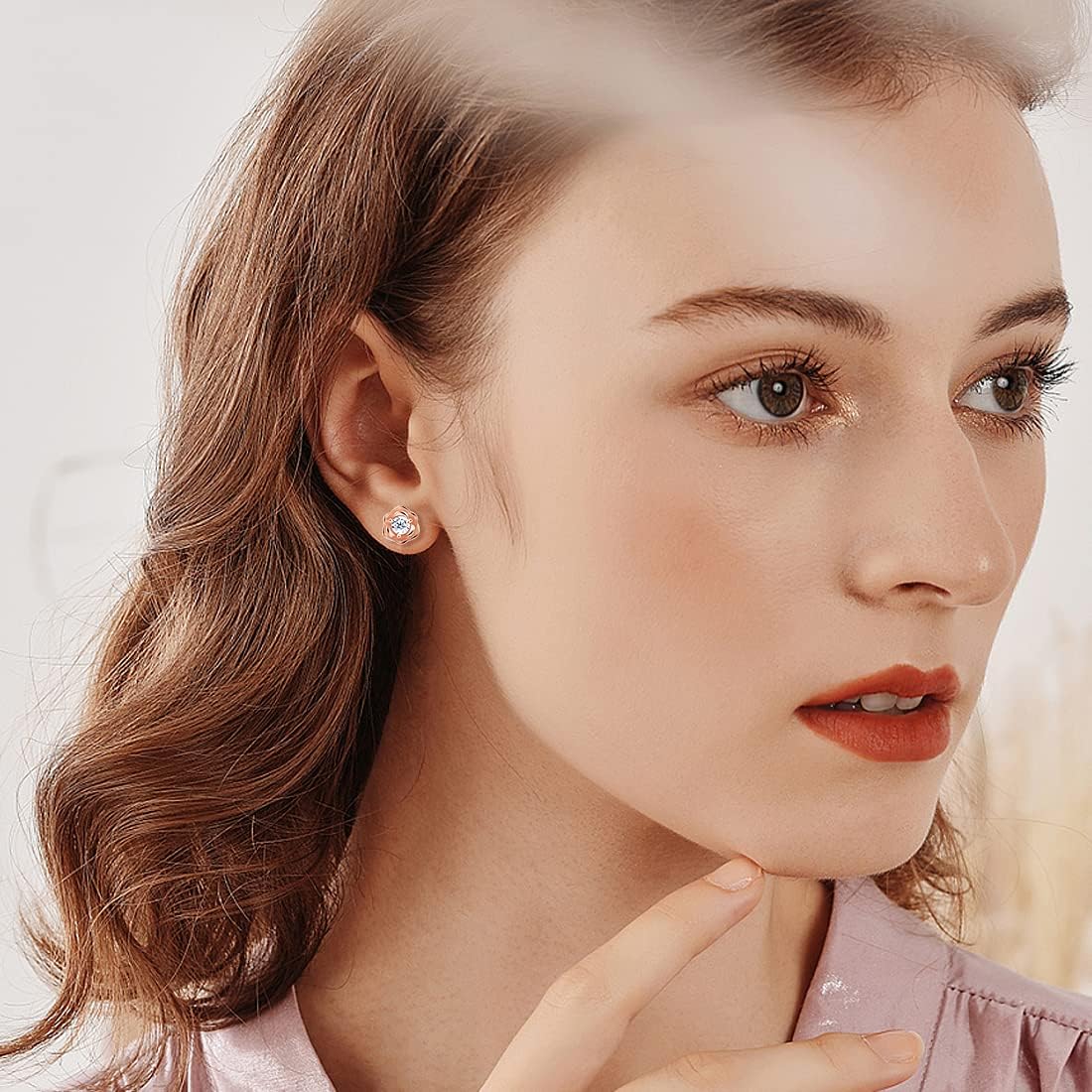 Rose Flower Stud Earrings for Sterling Silver with Gold Plated Hypoallergenic Jewelry Cubic Zirconia Studs Earring, Birthday Gifts for Women - Image 4