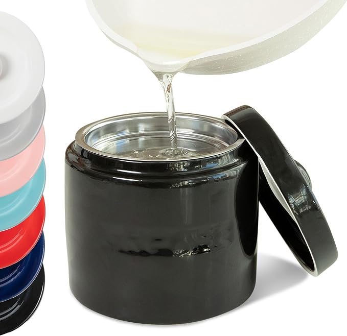 Bacon Grease Saver with Strainer - 32oz Ceramic Container for Kitchen Holds Bacon Fat Drippings Oil for Reuse - Keeper Can Holds Cooking Frying Oil - Dishwasher Safe