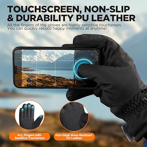 Miniatura 4 de rivmount Guantes de invierno para mujeres y hombres, guantes térmicos de esquí para clima frío con cálidos, impermeables, pantalla táctil para