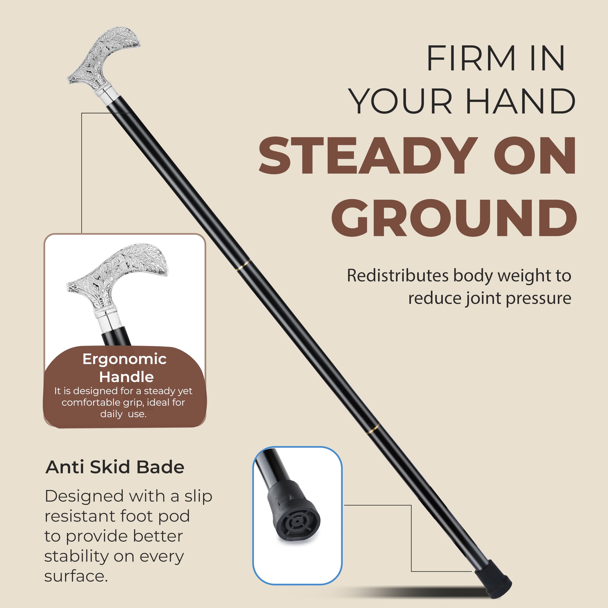 Ajuny Bastone Da Passeggio Fatto A Mano Per Uomini Donne E Anziani Con Impugnatura In Legno E Ottone Leggero E Resistente Design Elegante Adulti.