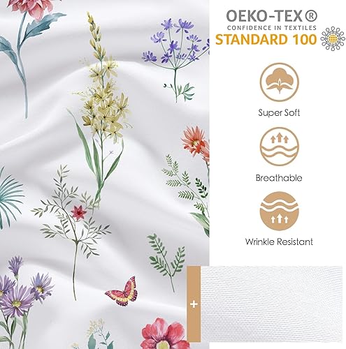 Miniatura 3 de YIYEA Sábana Bajera con Flores, Sábana Bajera de Microfibra Premium de Bolsillo Profundo con Doble Cepillo Tamaño Individual, Sábana Bajera Inferior