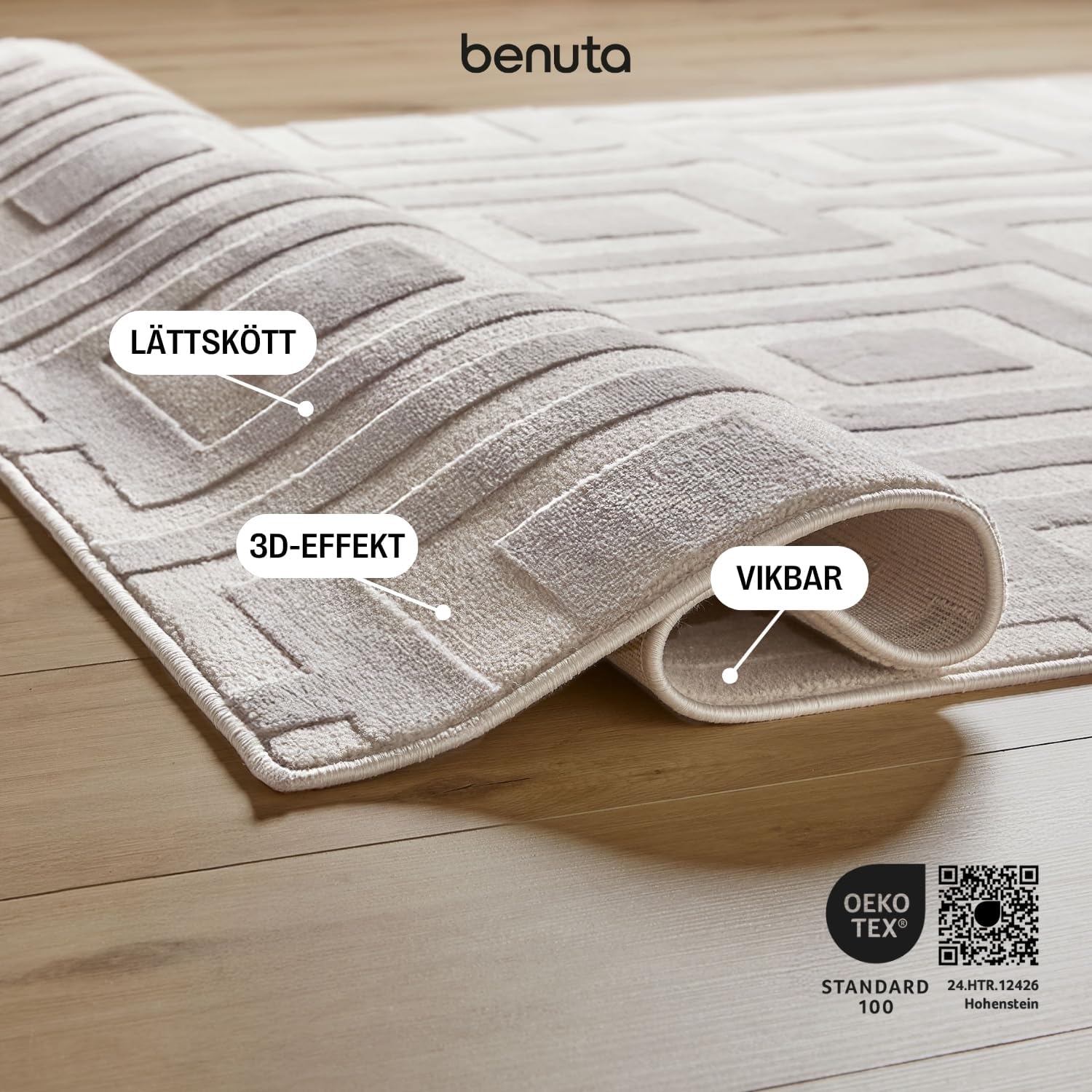 benuta Basic Carpet Claire - Cream 160x230cm - Minimalist geometric retro living room - Easy care - Suitable for underfloor heating 160 x 230 cm (Rektangulär) Cream C1