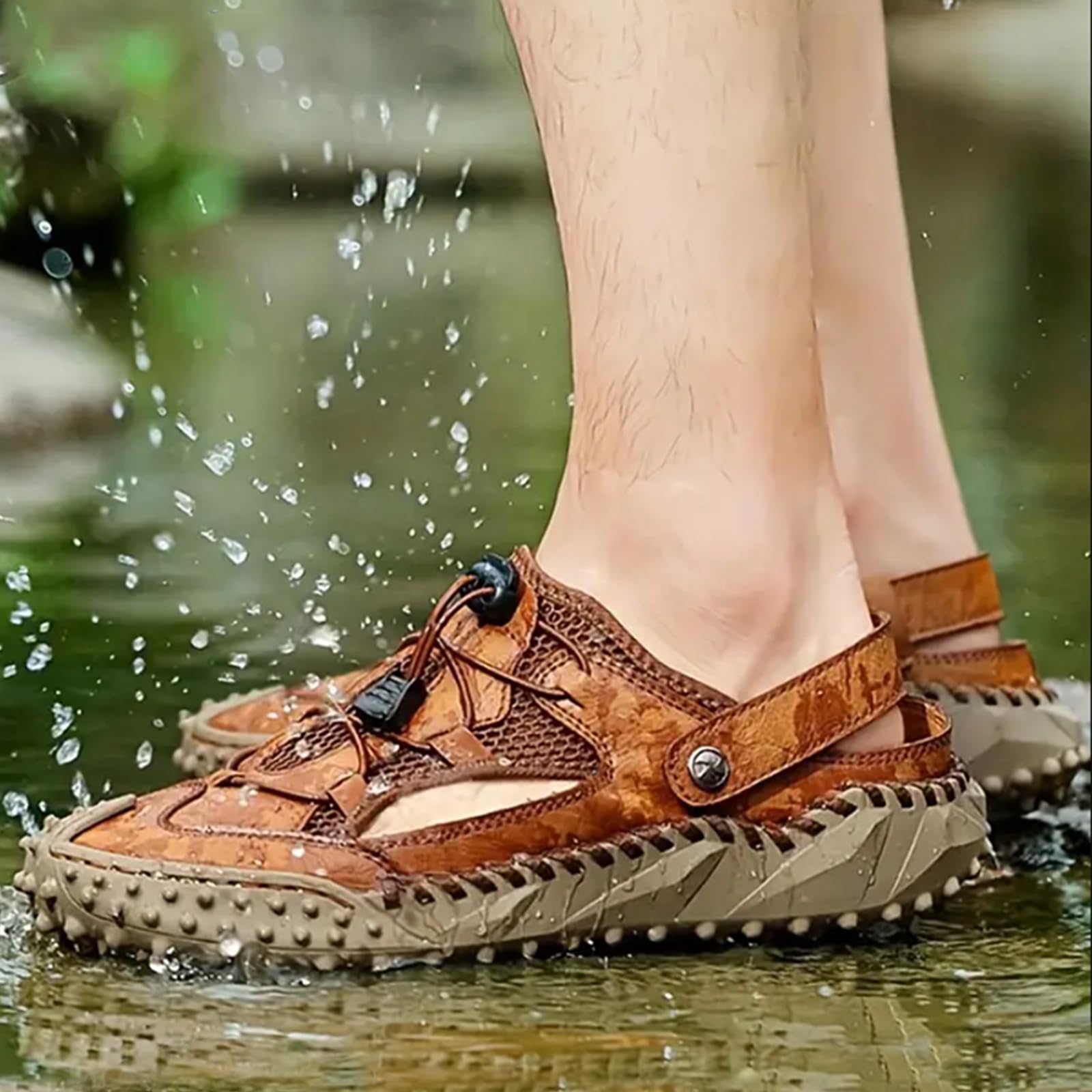 Sandały sportowe męskie antypoślizgowe buty górskie oddychające skórzane trekking casual sandały plażowe na zewnątrz piesze wycieczki