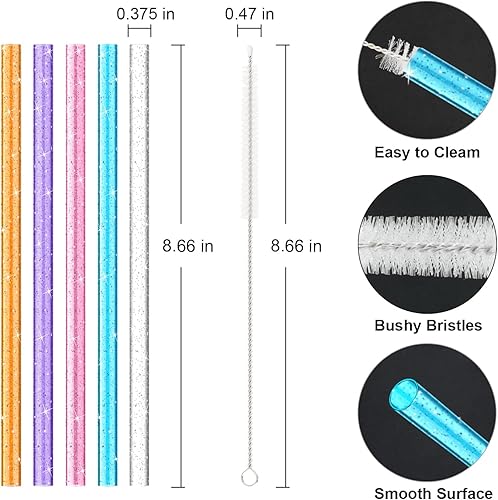 Miniatura 9 de YOUCOX Paquete de 10 popotes de repuesto para vasos Stanley de 40 onzas y 30 onzas con asa, popotes reutilizables con purpurina de color con cepillo