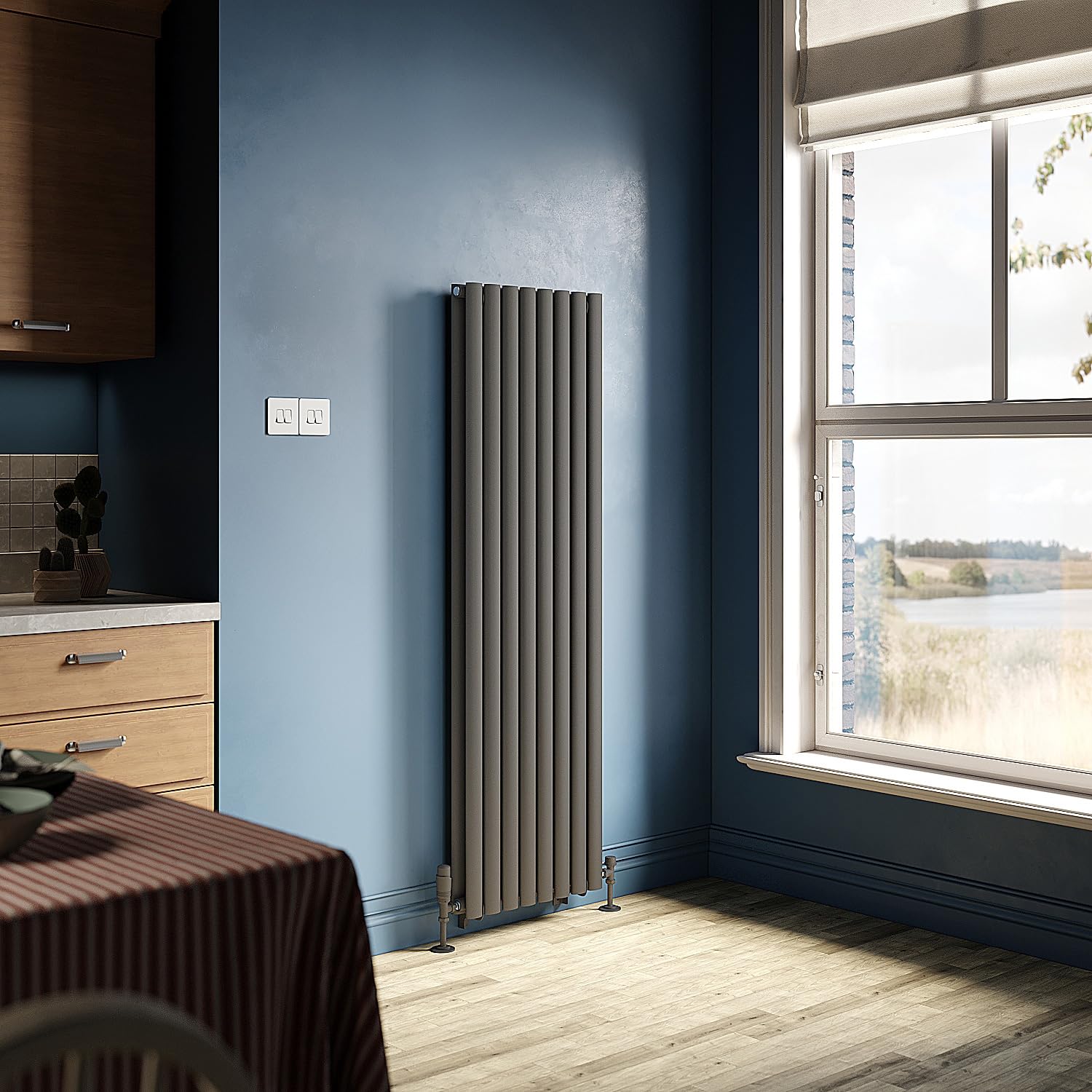 ZANOFIRA 1600 x 480mm Vertical Anthracite Designer Radiator Double Oval Column Tube Modern Central Heating Panel for Living Room Kitchen Bathroom Radiators Rad