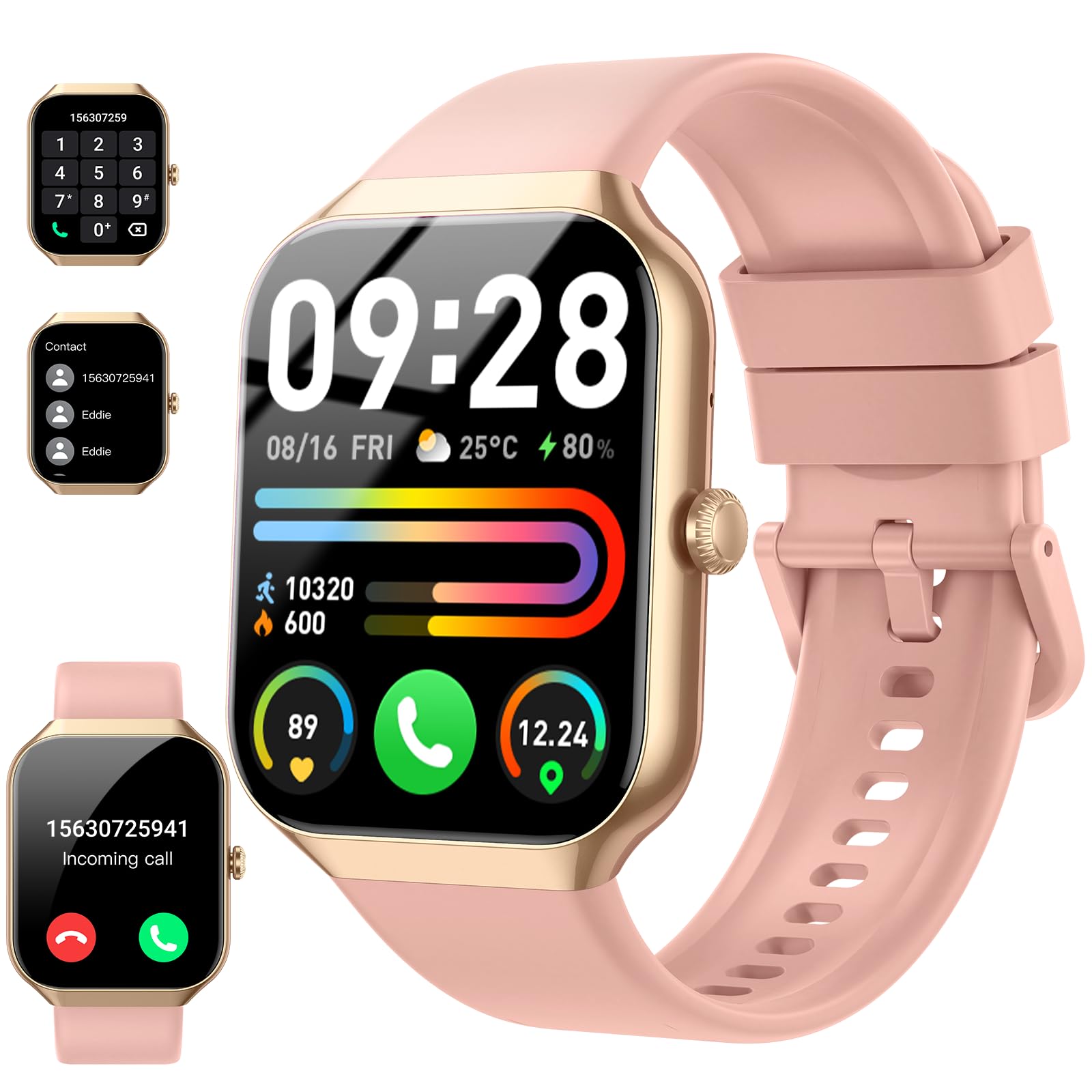 Smartwatch Uomo Donna, 1.96" Orologio Smartwatch con Effettua/Risposta Chiamate, 112+ Sportive Smart Watch IP68 Impermeabile, Fitness Tracker con Sonno/Cardiofrequenzimetro per iOS Android, D'oro Rosa
