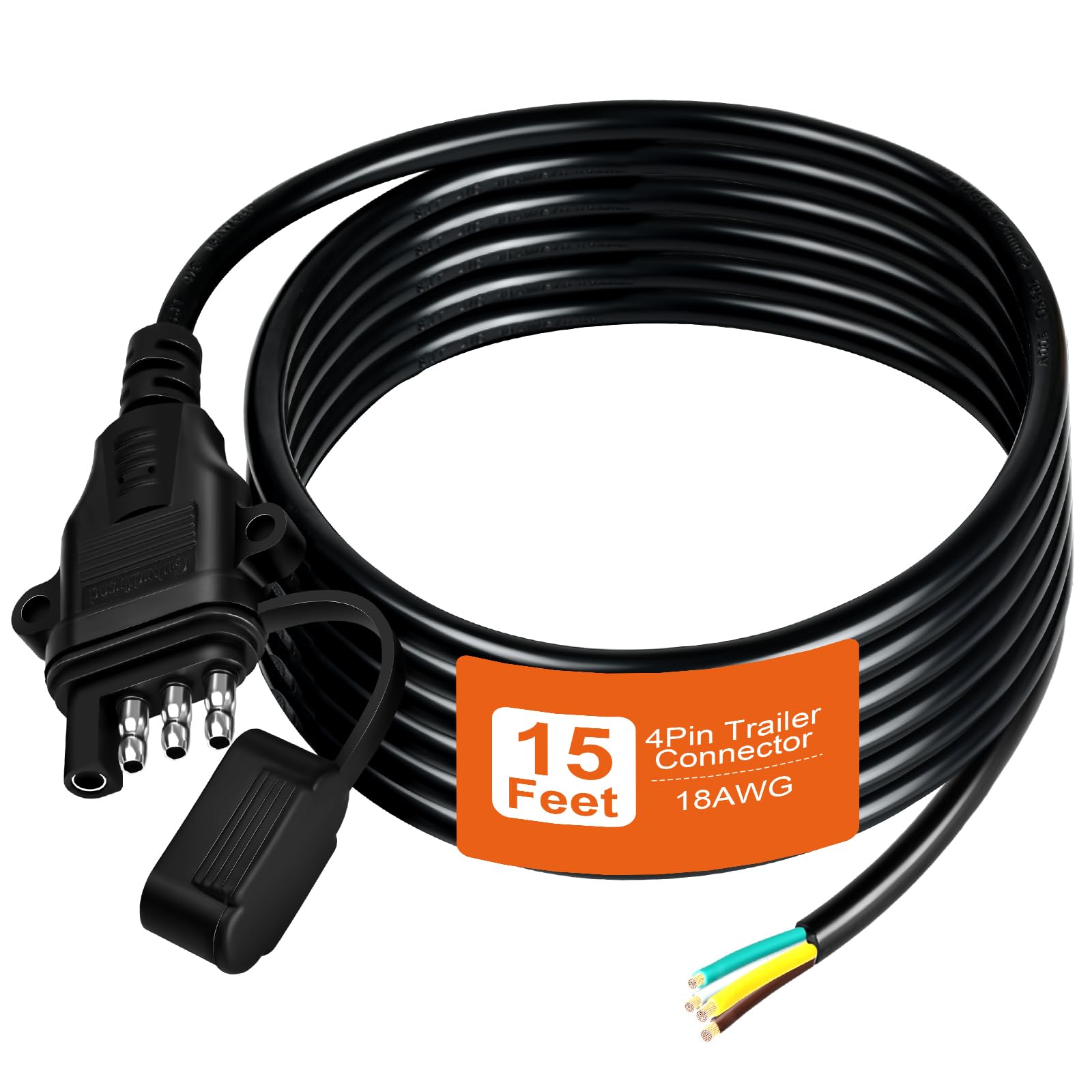 Gubrdfrsod 18AWG 15FT 4 Pin Trailer Connector Pure Copper