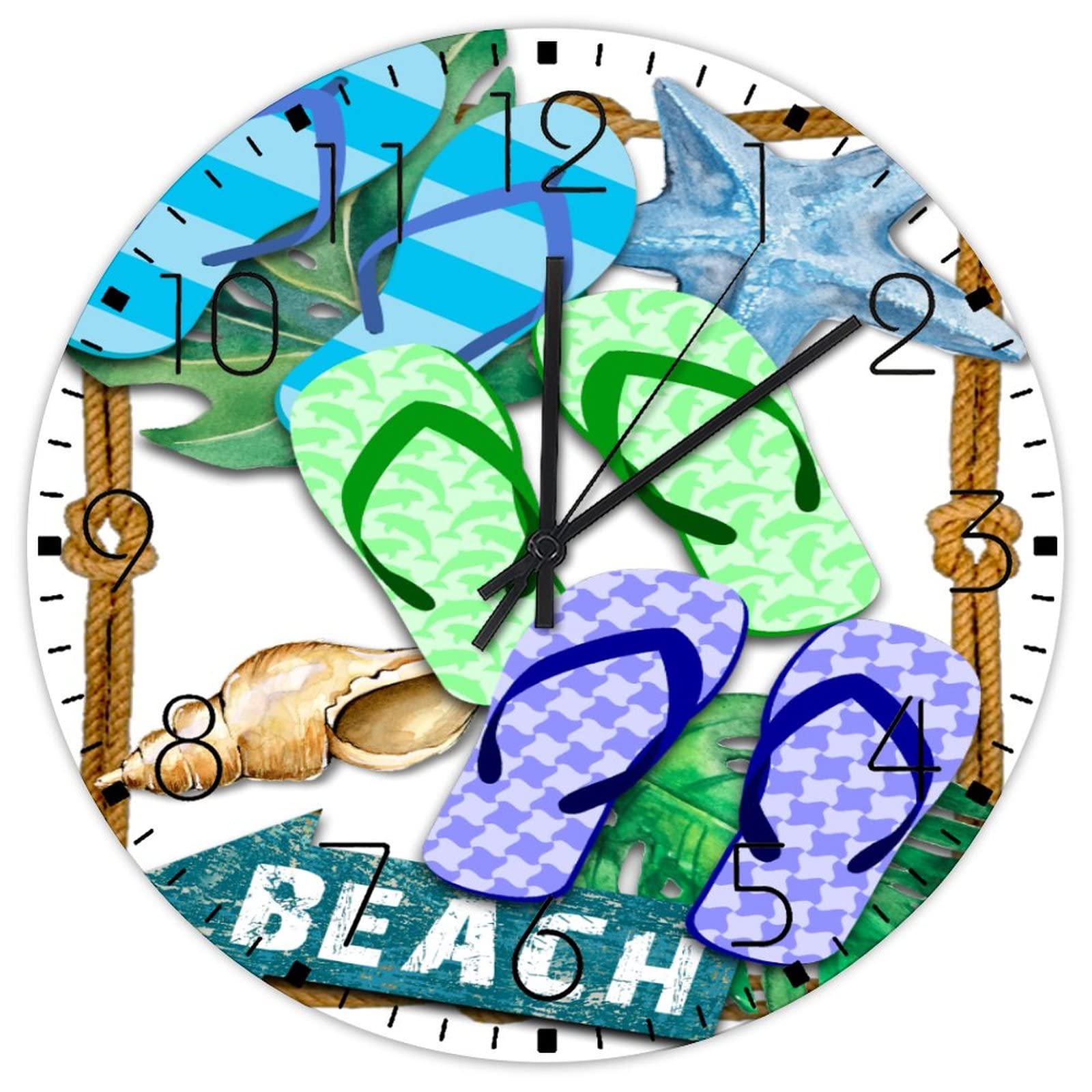 Horloge murale nautique côtière de 30,5 cm avec décor de plage