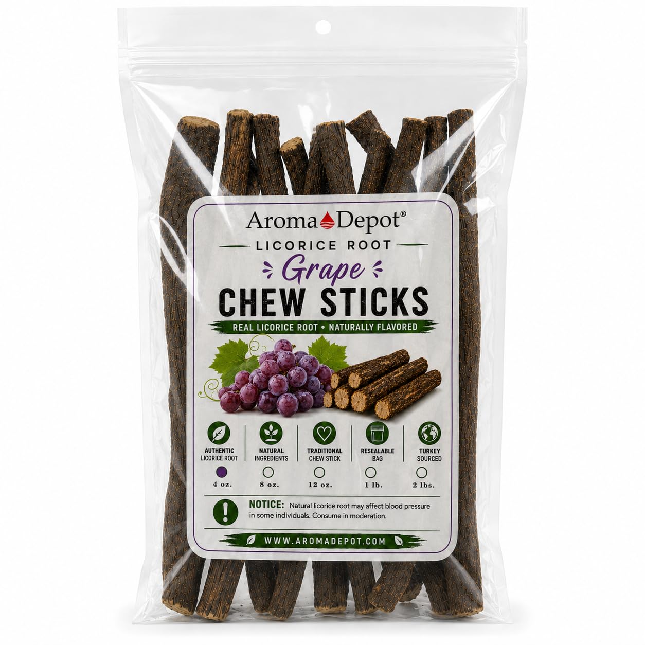 Aroma Depot Licorice Root Chew Sticks, Grape, 4 oz. 6.5–7 Inch
