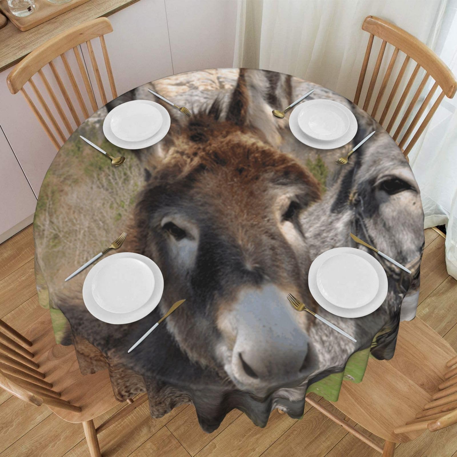 DCEHGEW 60 In Round Tablecloth with Lace, Funny Donkeys Printed Oilproof & Washable Fabric Picnic Table Cloth Table Covers