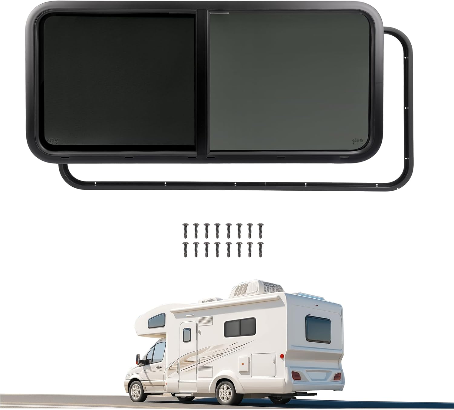 Wutist 48" W x 22" H RV Window Horizontal Slide RV Window Replacement W/Net Screen For Cargo Travel Trailer, Camper, Cargo Van