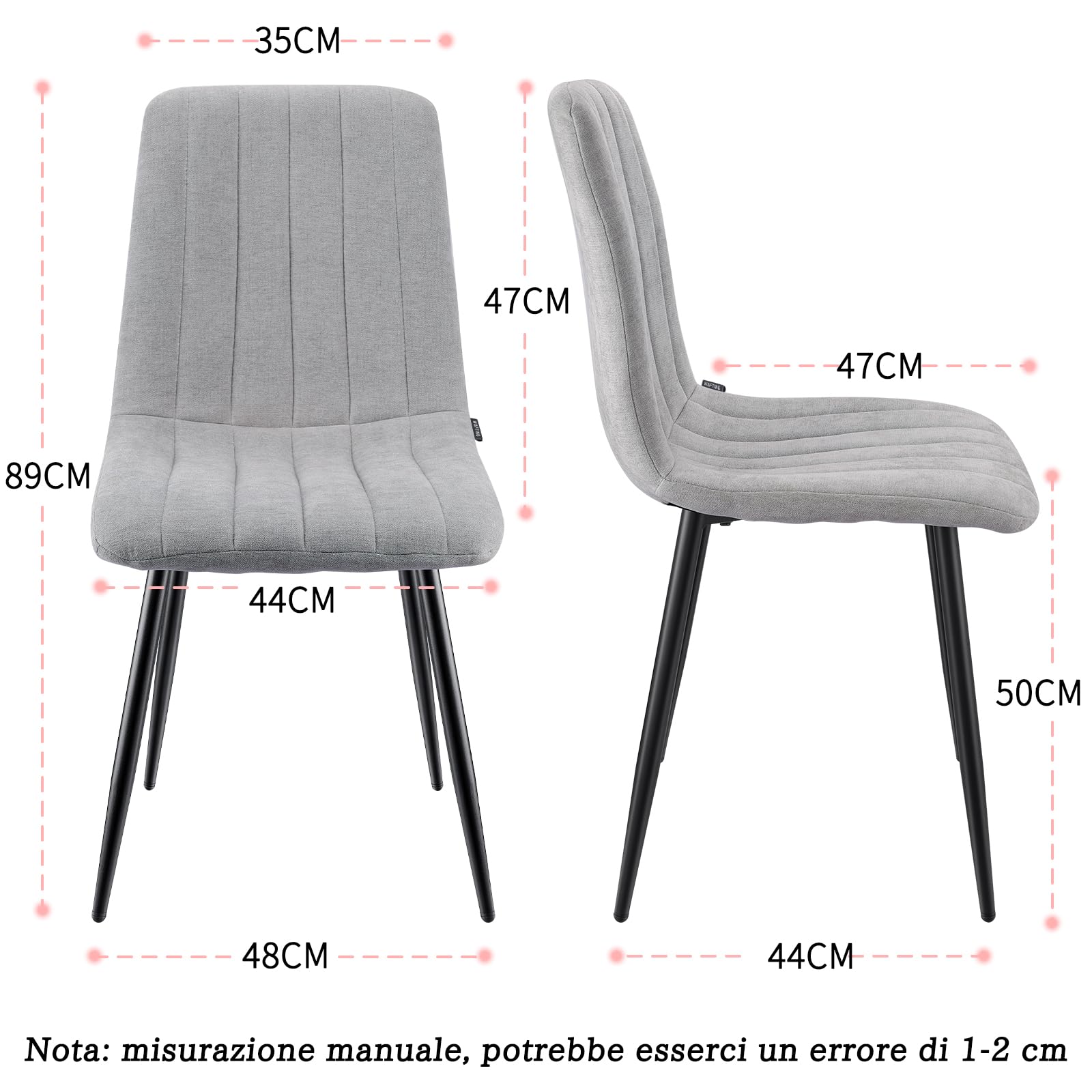 WAFTING Set di 4 Sedie da Pranzo, Sedie a Righe Imbottite con Schienale Alto con Pieds in Metallo, per Sala da Pranzo, Soggiorno, Cucina e Reception, Grigio