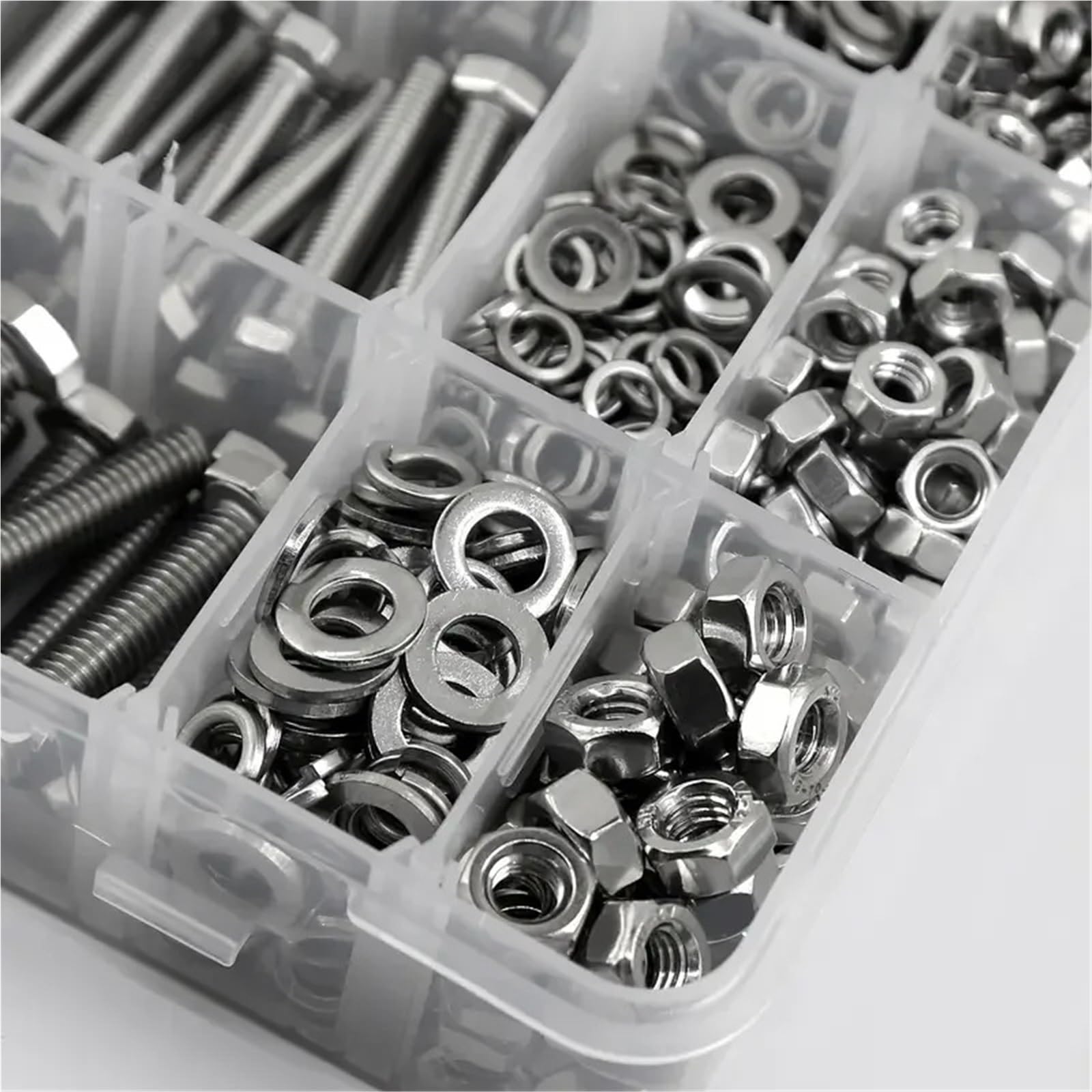 Schrauben und Muttern Set 1015 Sätze mit Schrauben und Muttern der Größen M4, M5, M6, metrisches Schraubensortiment aus Edelstahl 304, 15 gängige, 10–40 mm
